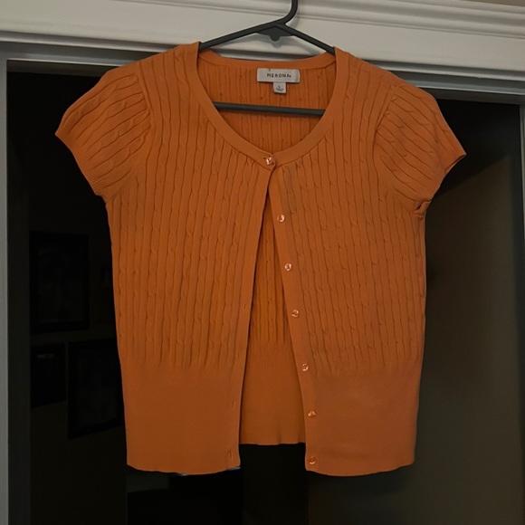 Orange Short-sleeved button up knot cardigan. Orange L - Picture 2 of 5